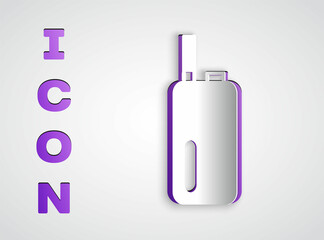 Paper cut Electronic cigarette icon isolated on grey background. Vape smoking tool. Vaporizer Device. Paper art style. Vector