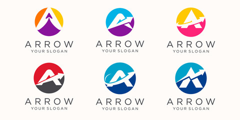 letter A with arrow logo icon set.