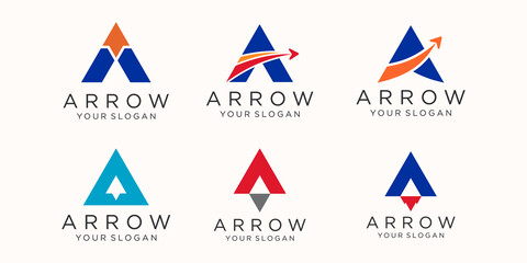 letter A with arrow logo icon set.