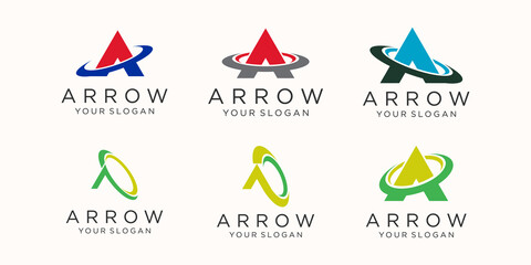 letter A with arrow logo icon set.