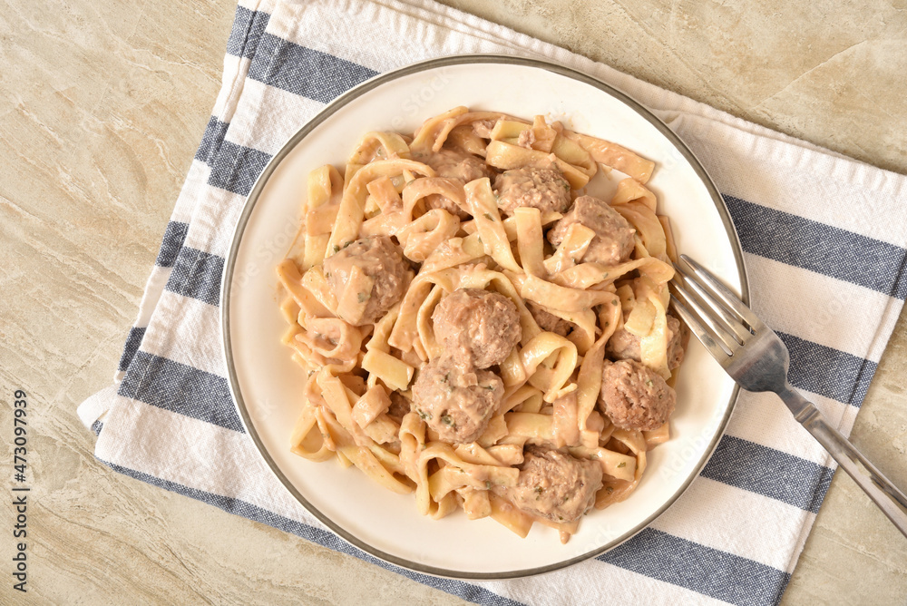 Sticker Swedish meatballs with pasta on a plate