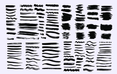 Big set of dry brush strokes, hand drawn, vector, isolated