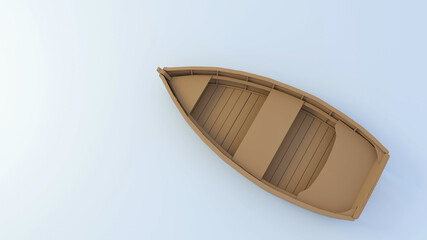 3 d rendering. Boat for traveling, fishing. Beige boat, on a light background, 3 d