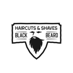 Haircuts & Shaves Logo Black Beard. Man with Thick Beards Design Inspiration