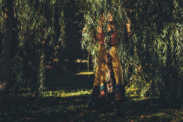 beautiful shamanic woman in the nature.