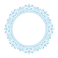 Decorative frame Elegant vector element for design in Eastern style, place for text. Floral blue and white border. Lace illustration for invitations and greeting cards