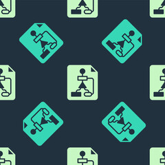 Green and beige Tile flowchart for program design or process management plan icon isolated seamless pattern on blue background. Block diagram. Vector