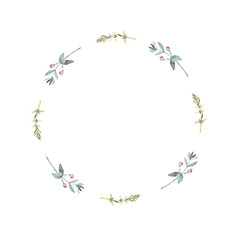 Fototapeta na wymiar Watercolor round frame of flowers. Watercolor fabric. Use for design wedding, invitations, birthdays