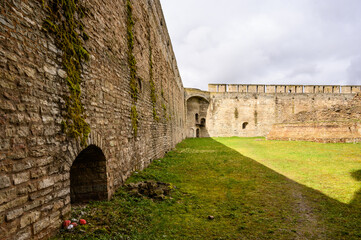 Ivangorod fortress. Old fortress walls. Historical sites. old fortress walls.