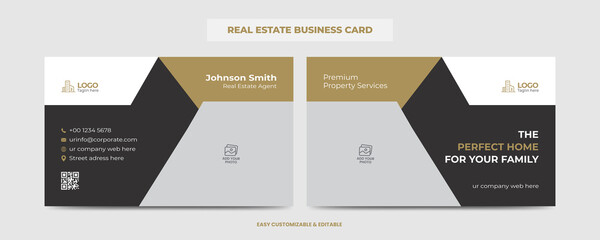 Real Estate Agent and Construction Business Card Template. Creative Real Estate Business card. Modern Home Visiting Card. Name Card Template