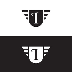 letter mark I logo shield and wings concept design template