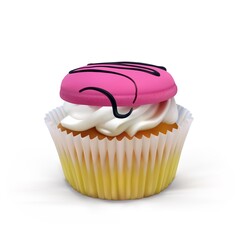 Cake basket with cream and macaroon on a white background. Realistic vector food illustration