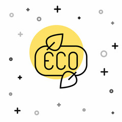 Black line Leaf Eco symbol icon isolated on white background. Banner, label, tag, logo, sticker for eco green. Random dynamic shapes. Vector