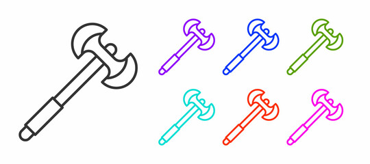 Black line Medieval poleaxe icon isolated on white background. Set icons colorful. Vector