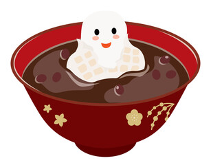 餅入りのお汁粉のイラスト