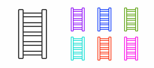 Black line Fire escape icon isolated on white background. Pompier ladder. Fireman scaling ladder with a pole. Set icons colorful. Vector