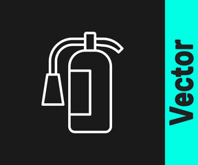 White line Fire extinguisher icon isolated on black background. Vector