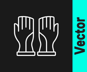 White line Firefighter gloves icon isolated on black background. Protect gloves icon. Vector