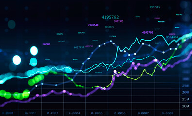Graph stock market with rising lines and numbers