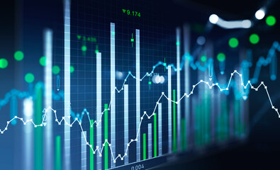 Financial chart and rising graph with bar diagrams
