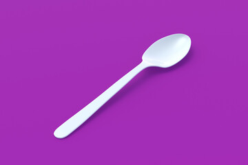White spoon on violet background. 3d render