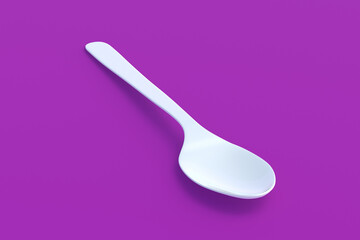 White spoon on violet background. 3d render