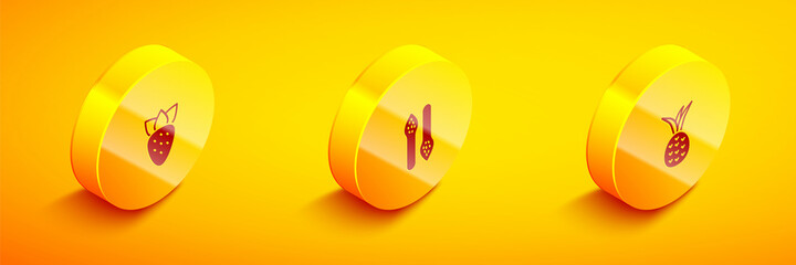 Set Isometric Strawberry, Asparagus and Pineapple icon. Vector