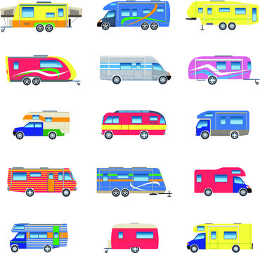 Vehicles collection color flat vector icon element set