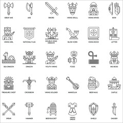 Outline Viking Elements flat vector icon collection set