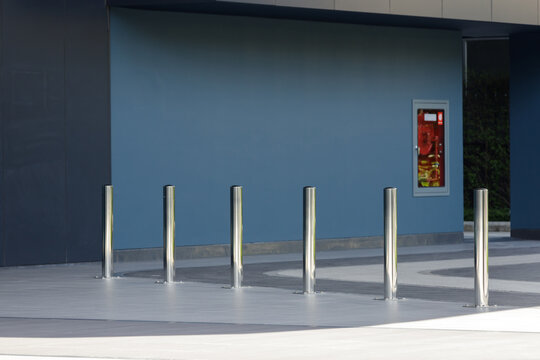 steel bollards in front entrance of the building.