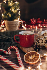 Obraz na płótnie Canvas Christmas moment hot drink chocolate with sweets
