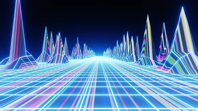 Retro neon wave 80s or 90s futuristic light moving fast colorful background. VJ Loop animation.