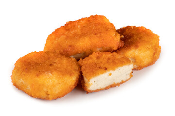 A pile of chicken nuggets isolated on a white background