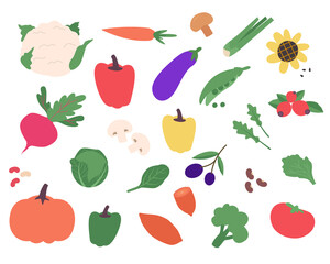Vector vegetables icon set. Vector illustration cartoon flat style. Collection farm product for restaurant menu, market label.