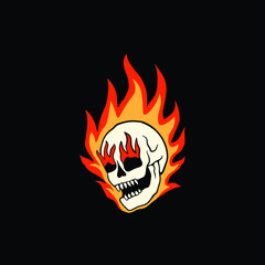 flaming skull on fire hand drawn vector illustration © skizophobia