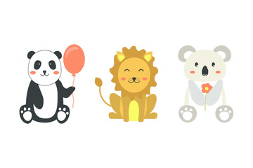 Cute little animals on a white background. Vector illustration.