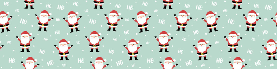 Christmas pattern with smiley Santa Claus. Xmas wrapping paper concept. Banner. Vector