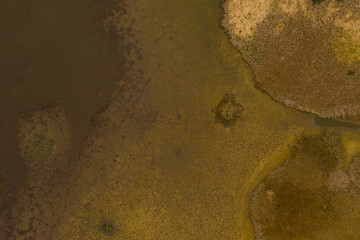 Drone top down view of dried out marshlands