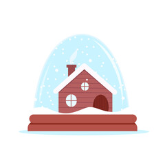 vector illustration of snow globe isolated on white. Flat design souvenir snow ball with little house in winter. Christmas gift design element
