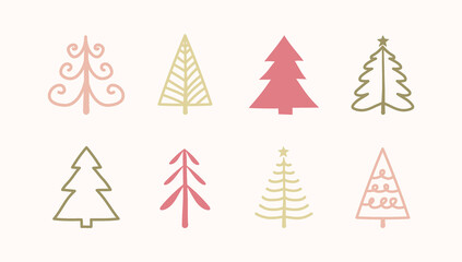 Naklejka na ściany i meble Collection of hand drawn Christmas icons - trees. Vector