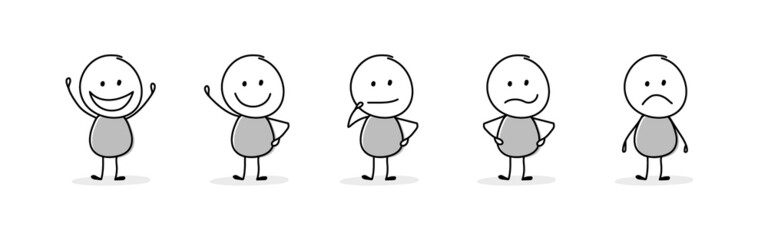 Collection of funny stickman with different emotions. Icon set. Vector