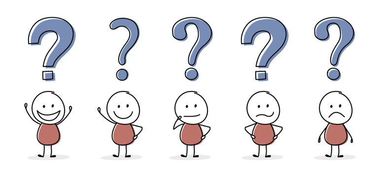 Collection of funny stickman with question mark icon. Vector