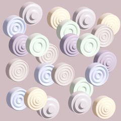 An abstract pattern of many round figures in pastel colors .3d.