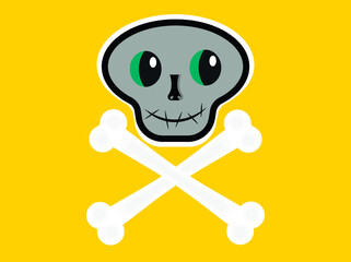 scary gray skull and crossed bones below 