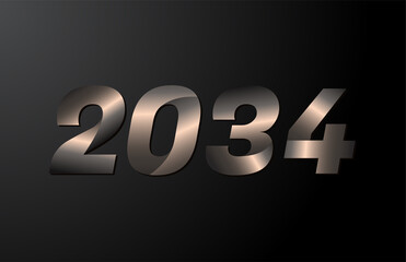 2034 year logotype, 2034 new year vector isolated on black background