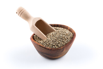 Cannabis Hemp seeds in scoop on white