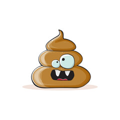 vector funny cartoon cool smiling poo icon isolated on white background. emoji funky poo character. A pile of poo sticker or label