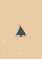 Minimalistic greeting card with a cute Christmas tree