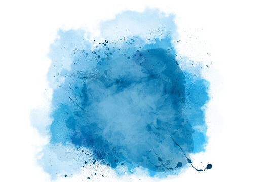 Blue Dust Explosion Isolated on White Background. Abstract hand drawn watercolor stains background. Blue color powder explosion on white background. 