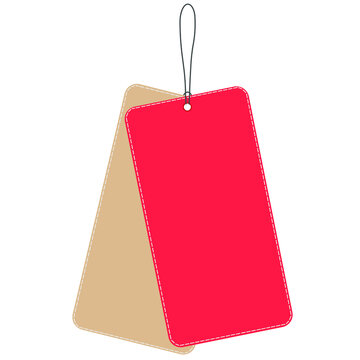 tag Horizontal Angled Hangtag Seam Beige With String And Shadow price tag Paper Label Isolated On White Background. Ready for your message.
